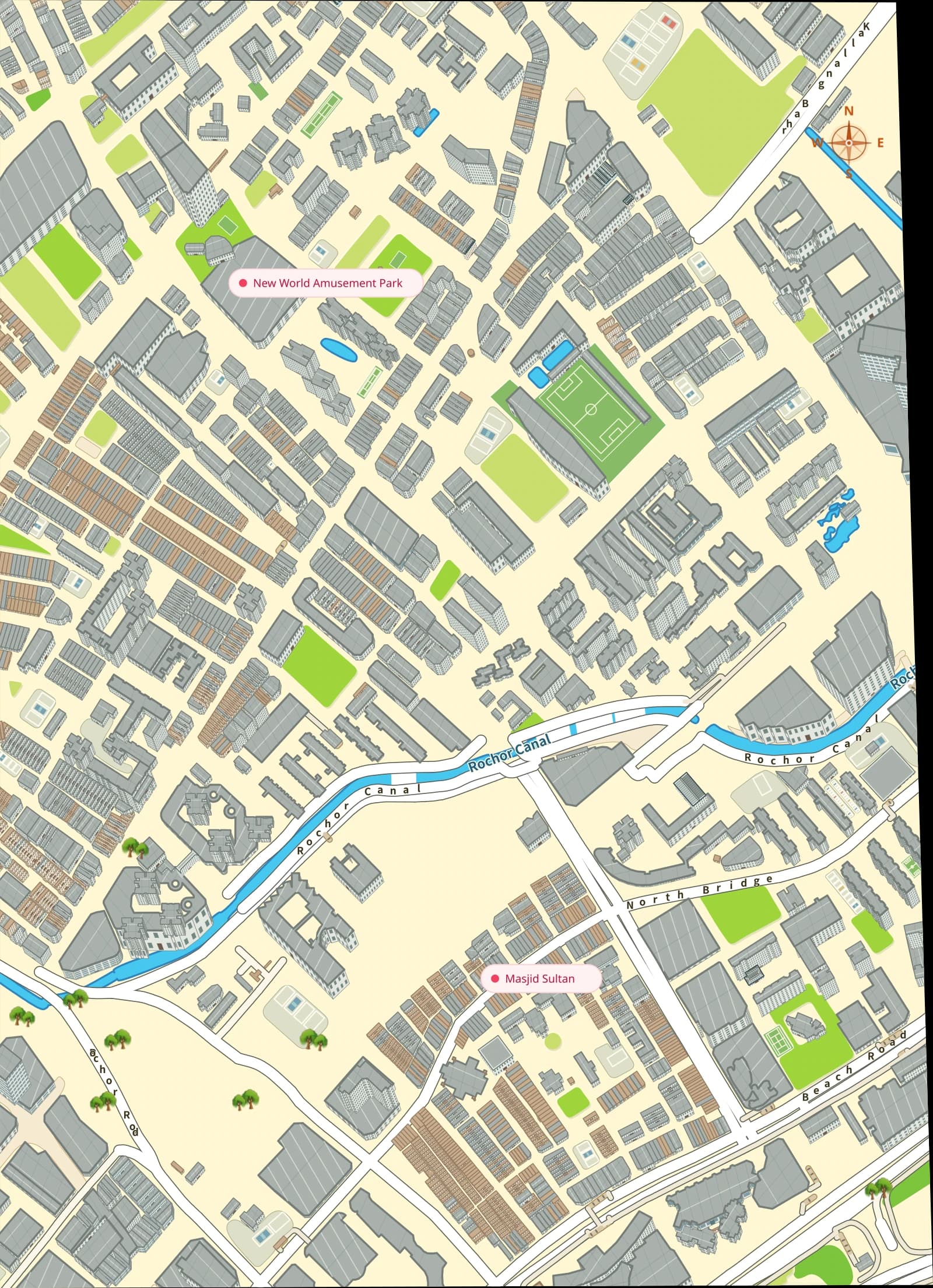 Jalan Besar, Singapur · Exportado de un proyecto real de mapa · Nombres locales conservados
